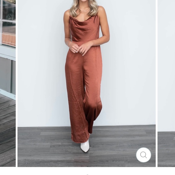 Cocktail Hour Draped Cognac Satin Jumpsuit - Picture 2 of 4